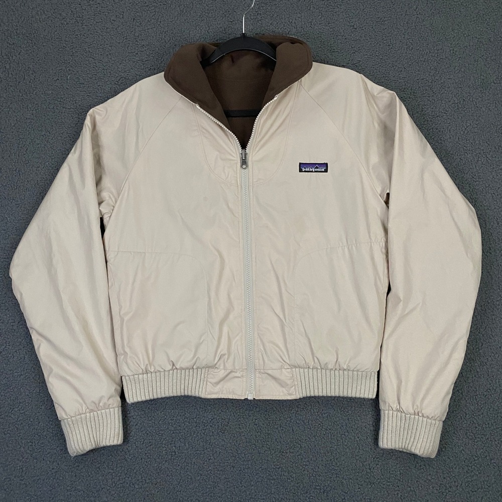 Patagonia Duality Jacket Womens Medium Beige Brown Reversible Fleece Vintage
